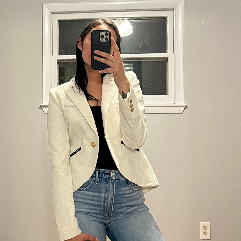 smythe off white floral lace jacquard blazer